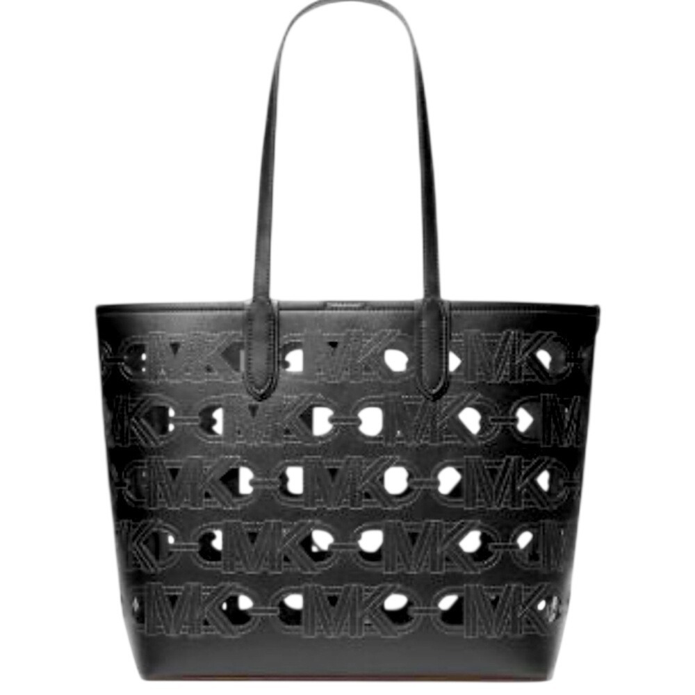 Michael Kors Eliza Large EW Open Tote Black Leather Cutout Logo Bag 30S4SZAT7P - Picture 2 of 7
